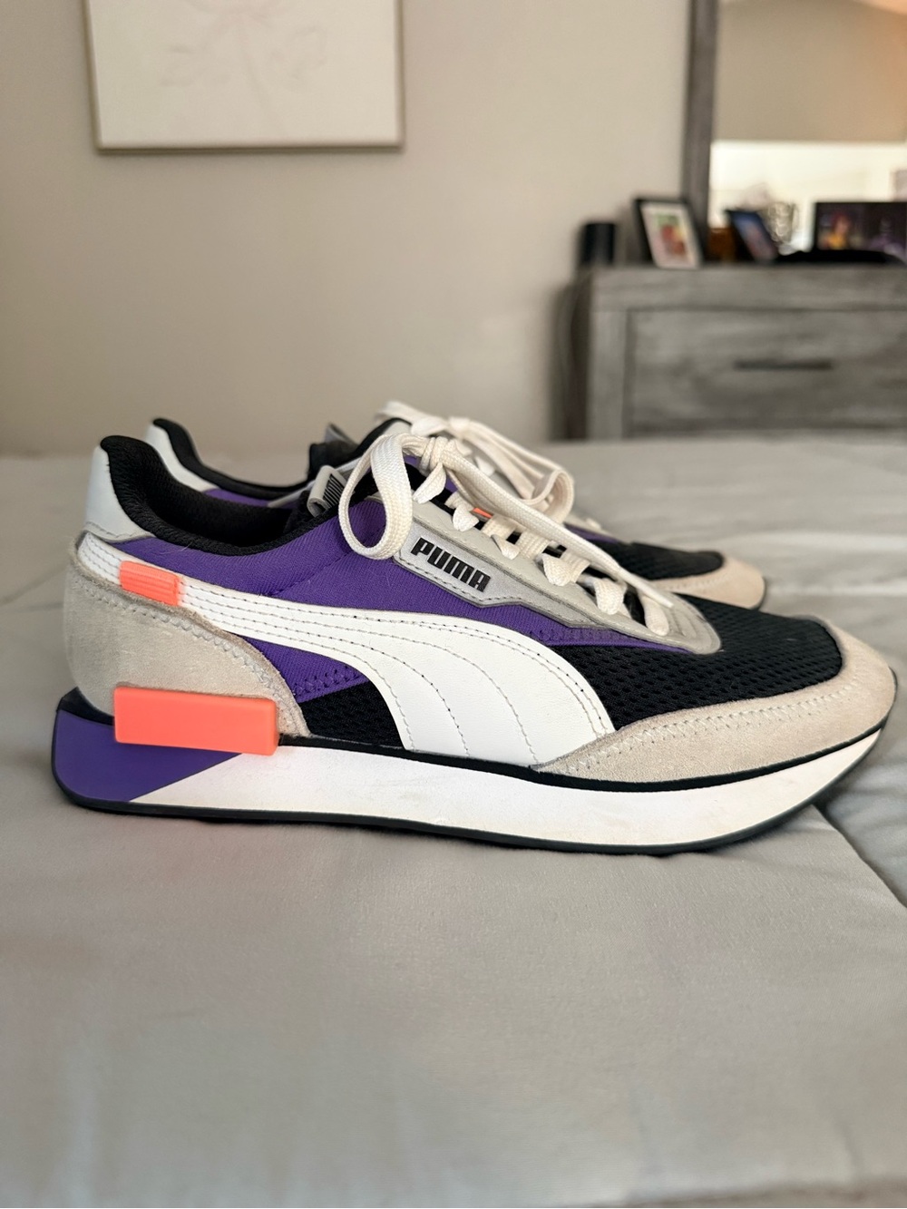 Puma Women's Black, Purple, White & Coral Accent Retro Runner Sneakers